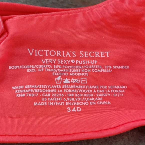 Victoria's Secret Very Sexy Push Up Bra Vibrant Orange Animal Print Lace Accent - Picture 5 of 10